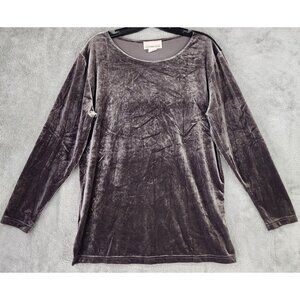 California Krush Shirt Womens Small Gray Velvet 90s Vintage Long Sleeve Blouse
